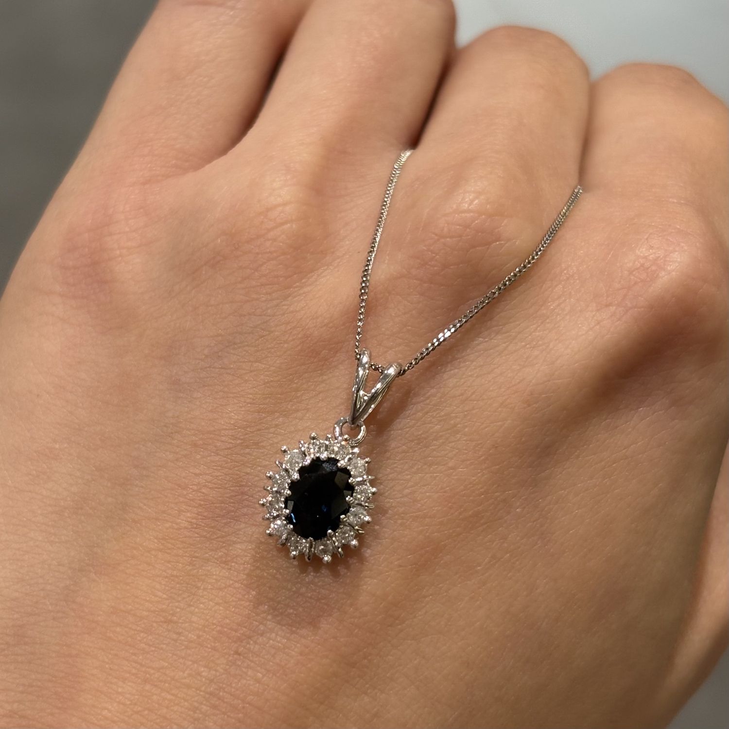 Pre-Owned 18ct White Gold 1.00ct Sapphire &amp; 0.15ct Diamond Pendant