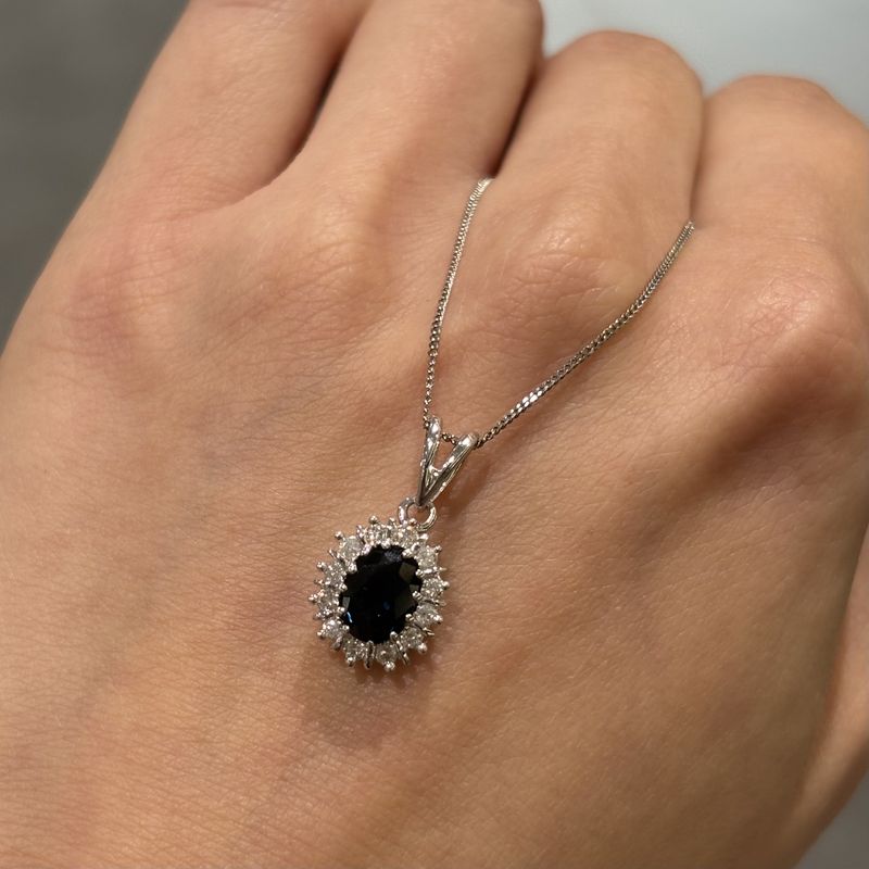 Pre-Owned 18ct White Gold 1.00ct Sapphire &amp; 0.15ct Diamond Pendant