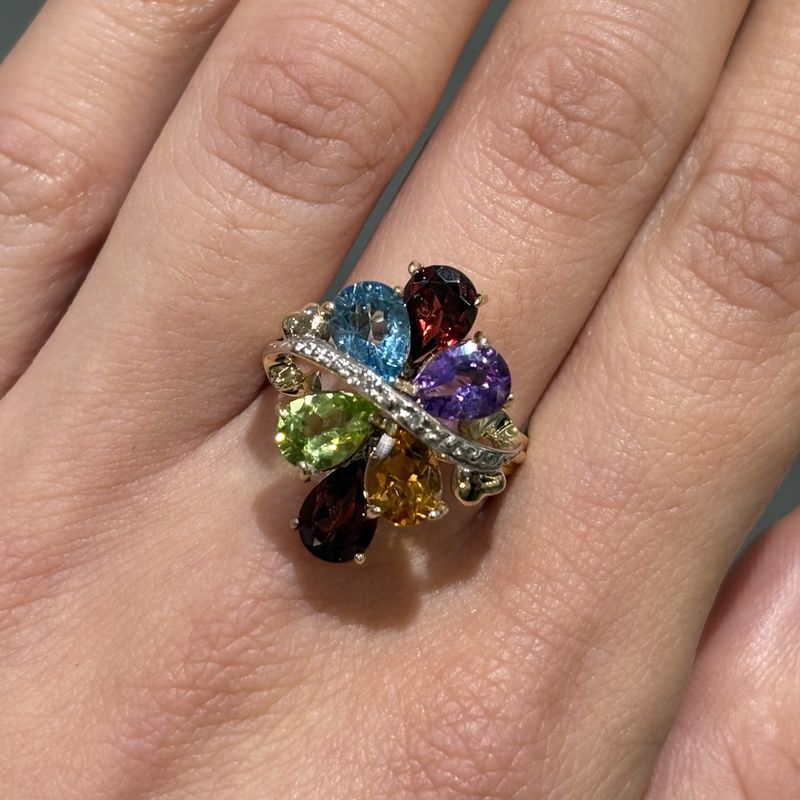 Pre-Owned 9ct Yellow Gold Garnet, Topa, Citrene, Amethyst, Peridot &amp; Diamond Ring
