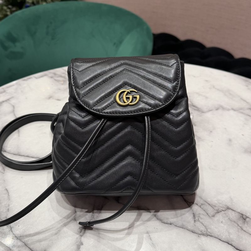 Pre-Owned Gucci GG Marmont Mini Black Quilted Leather Backpack