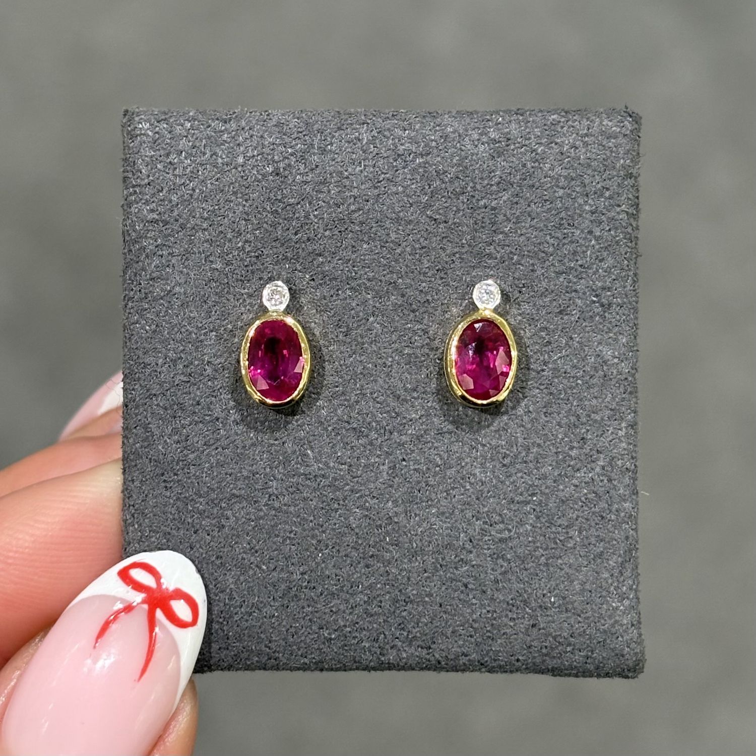 Pre-Owned 18ct Yellow Gold 1.20ct Ruby &amp; diamond Set Rub Over Earrings