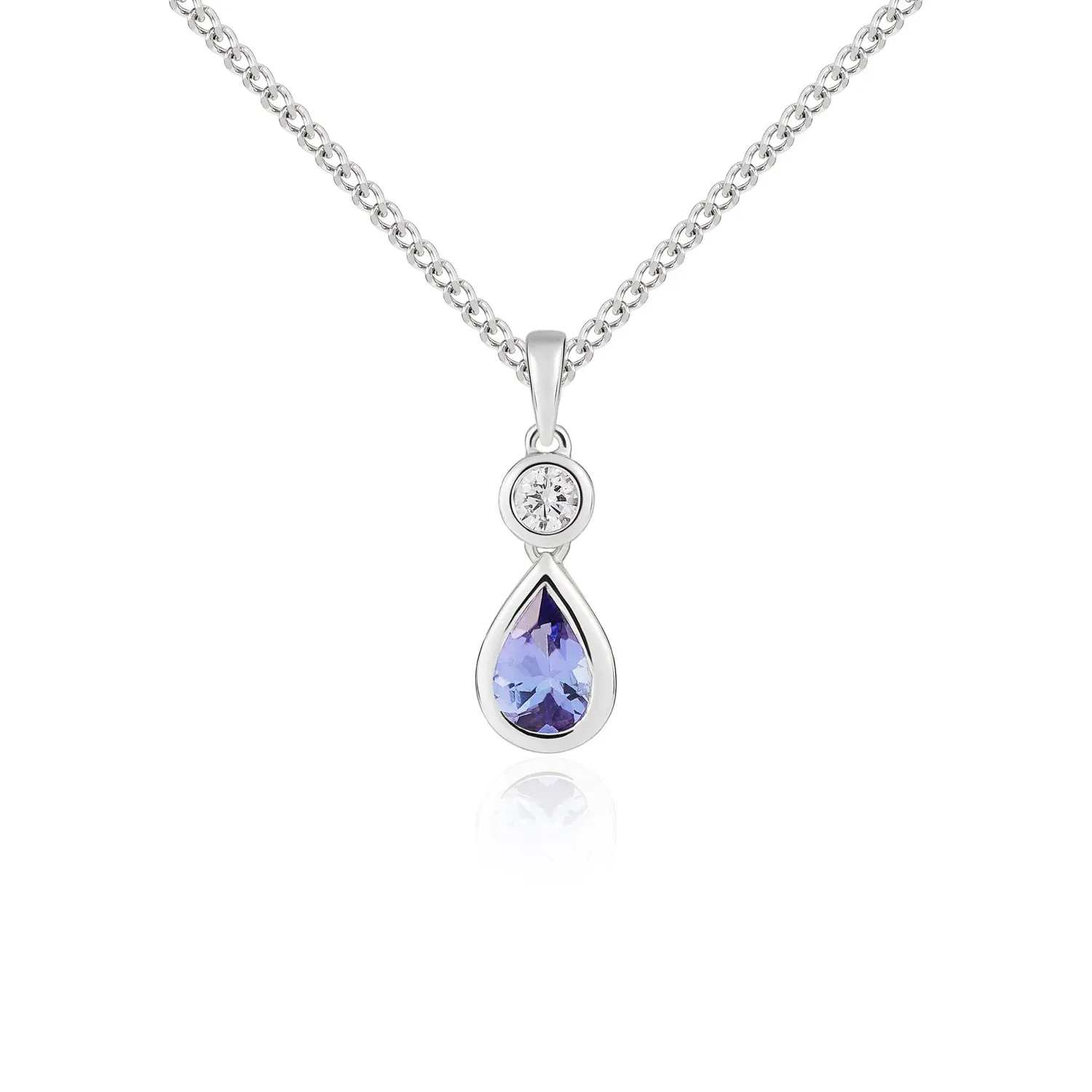 18ct White Gold 0.38ct Tanzanite &amp; 0.06ct Diamond Pendant