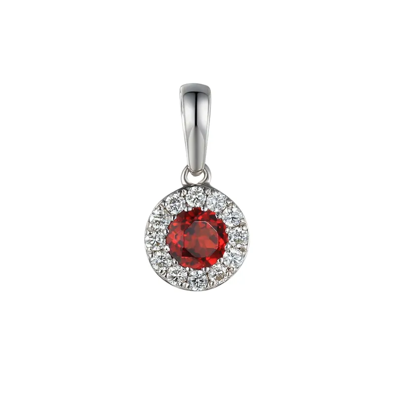 9ct White Gold 25pt Garnet &amp; 13pt Diamond Pendant