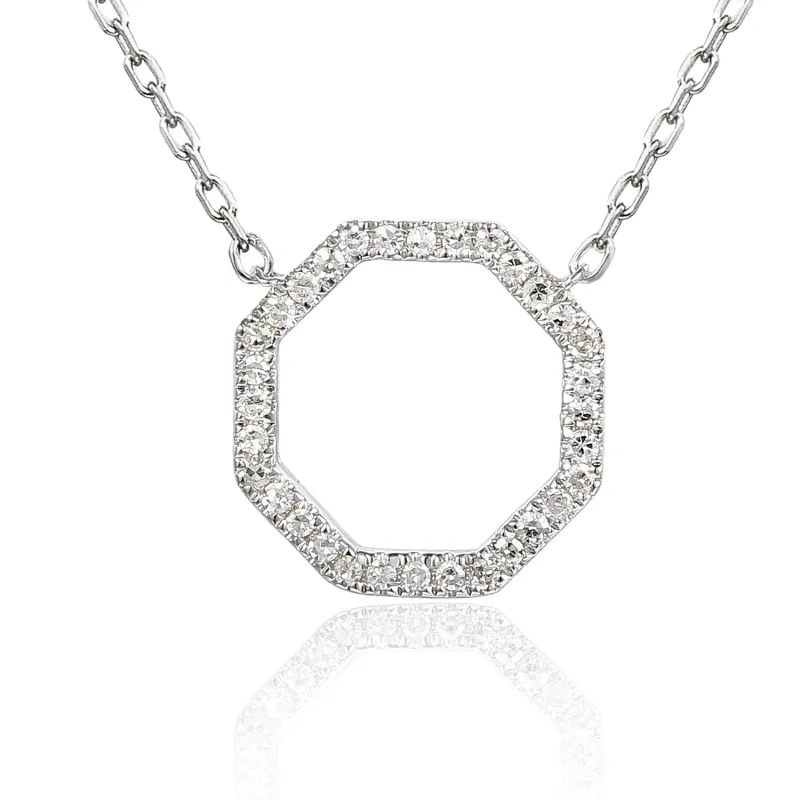 18ct White Gold 0.13ct Diamond Octagon Necklace