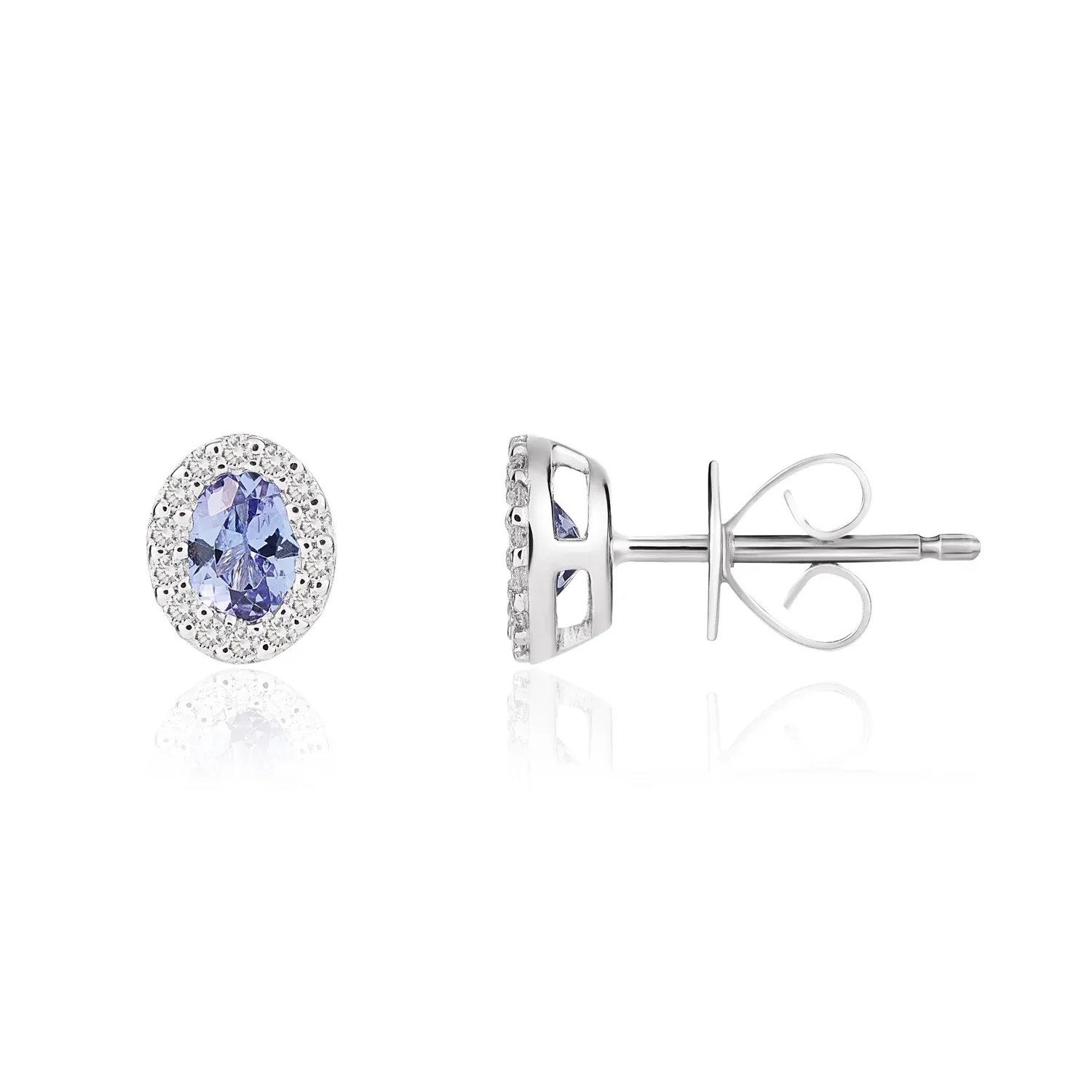 18ct White Gold 0.36ct Oval Tanzanite &amp; 0.08ct Diamond Halo Stud Earrings