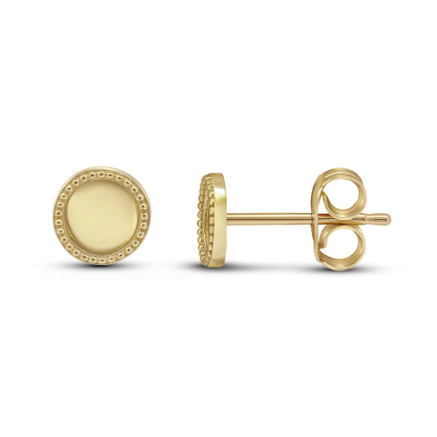 9ct Yellow Gold Beaded Edge Round Circle Stud Earrings 6.3mm 9ct Yellow Gold Beaded Edge Round Circle Stud Earrings 6.3mm