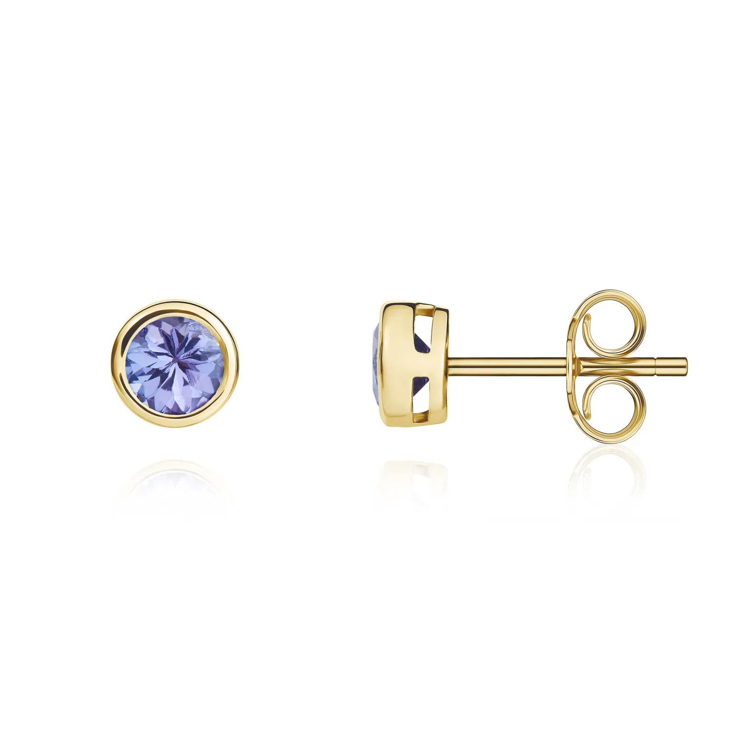 9ct Yellow Gold Tanzanite Round Rubover Stud Earrings 9ct Yellow Gold Tanzanite Round Rubover Stud Earrings