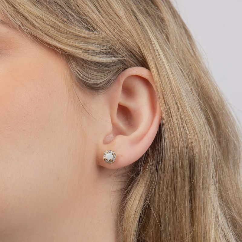 9ct Yellow Gold Opal &amp; Diamonds  Studs