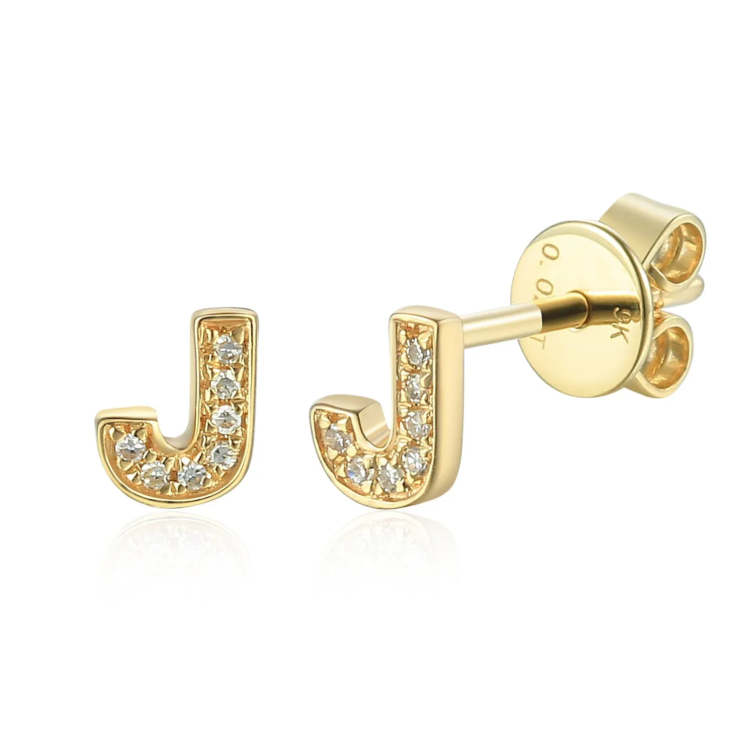 9ct Yellow Gold 2pt Diamond 'J' Initial Single Stud Earring 9ct Yellow Gold 2pt Diamond 'J' Initial Single Stud Earring