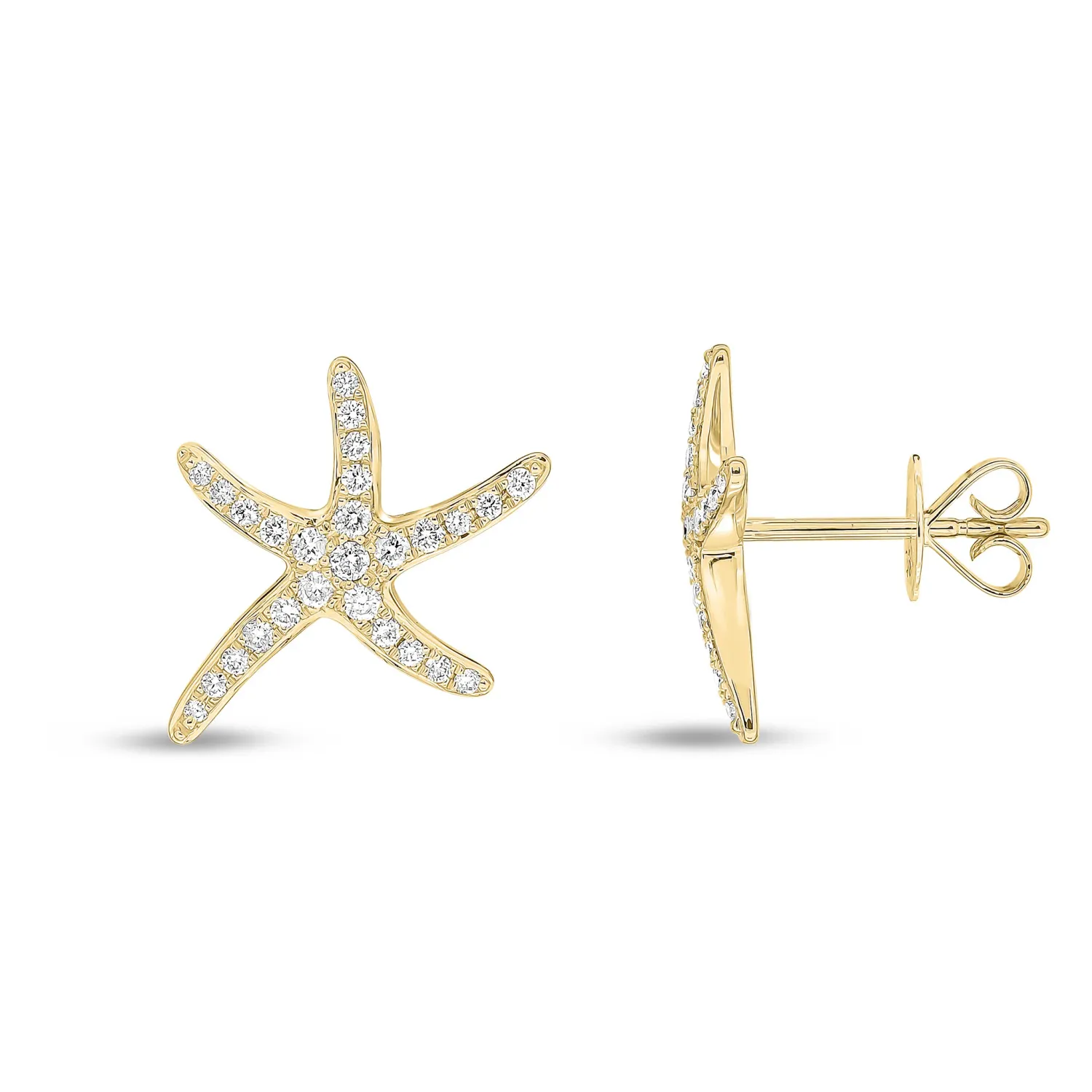 18ct Yellow Gold Diamond Pave Set Starfish Stud Earrings 13mm 18ct Yellow Gold Diamond Pave Set Starfish Stud Earrings 13mm