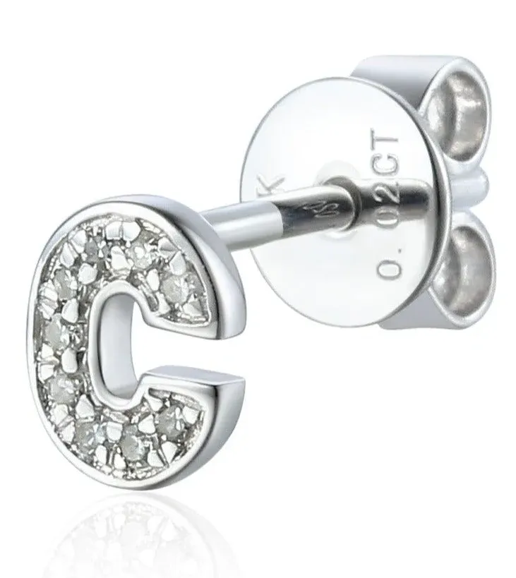 9ct White Gold 2pt Diamond 'C' Initial Stud Earring 9ct White Gold 2pt Diamond 'C' Initial Stud Earring