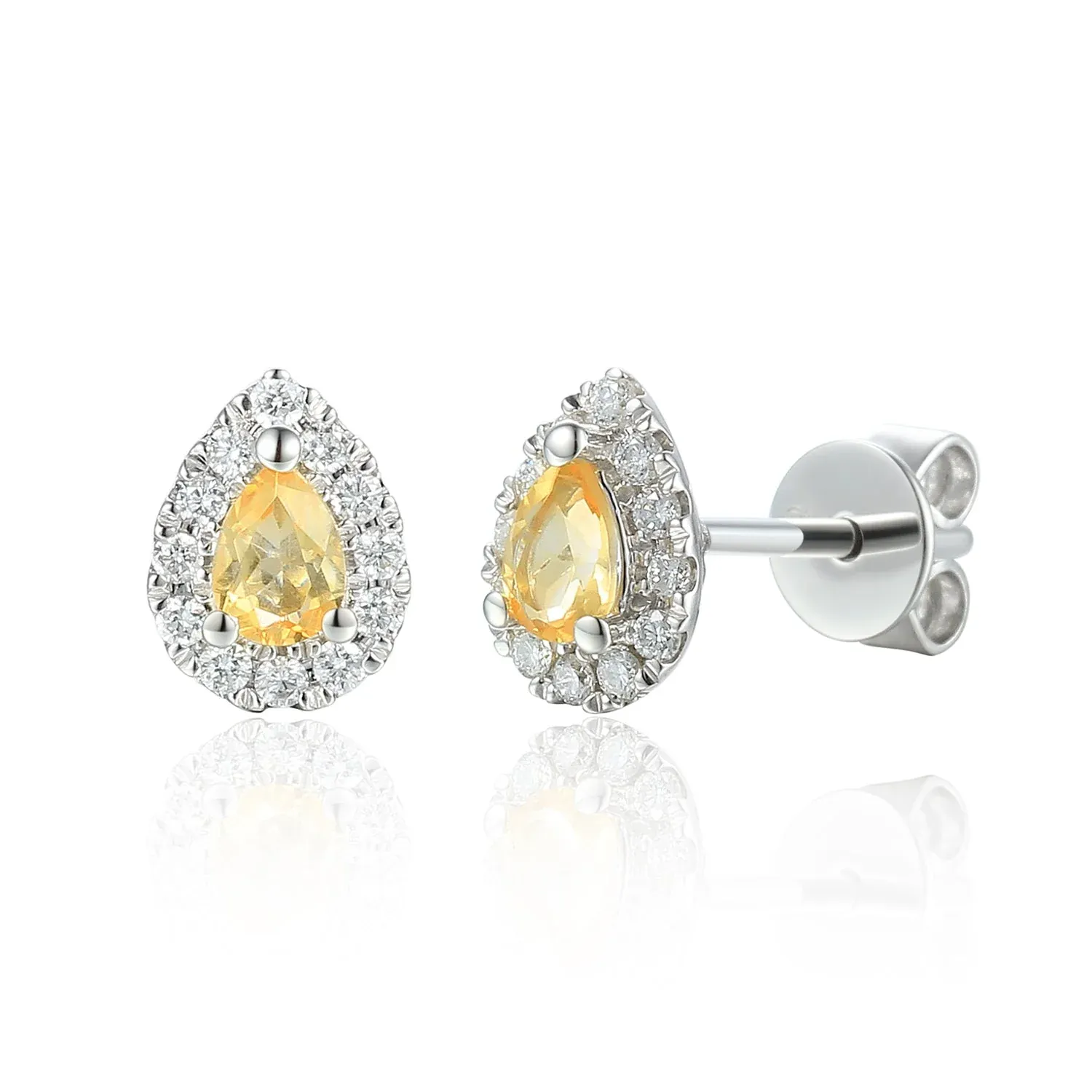 9ct White Gold Pear-Shaped Citrine 0.31ct & Diamond 0.16ct Stud Earring 9ct White Gold Pear-Shaped Citrine 0.31ct & Diamond 0.16ct Stud Earring, Metal: 9ct White Gold, Stone: Citrine