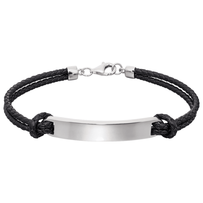 Loic – Personalised Mens Sterling Silver &amp; Leather ID tag Bracelet