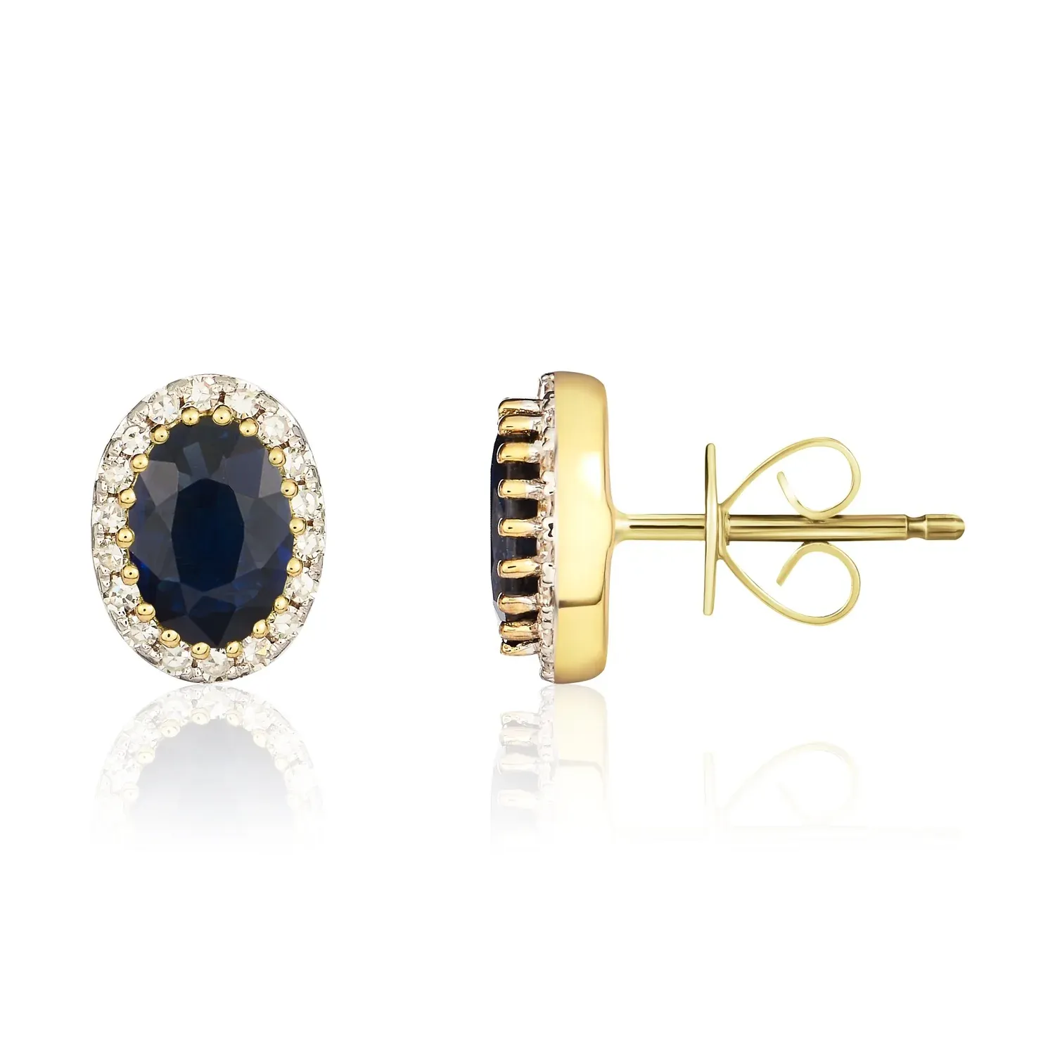 9ct Yellow Gold Oval Sapphire & Diamond Cluster Stud Earrings 9ct Yellow Gold Oval Sapphire & Diamond Cluster Stud Earrings