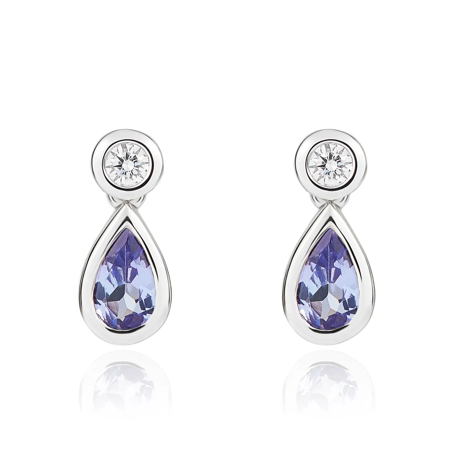 18ct White Gold 0.44ct Tanzanite & 0.08ct Diamond Drop Earrings 18ct White Gold 0.44ct Tanzanite & 0.08ct Diamond Drop Earrings