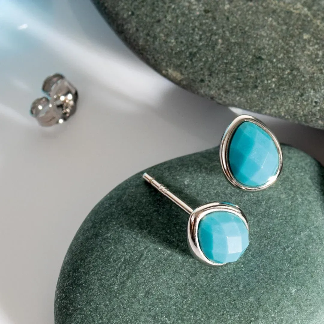 Silver Coast Pebble Azure Gemstone Stud Earrings