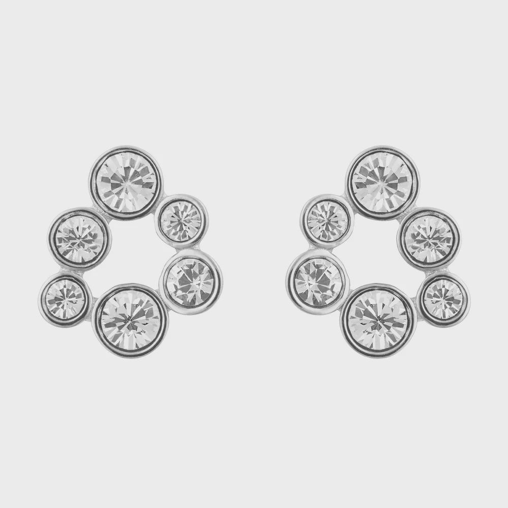 Silver Bubble Stud Earrings with Clear Crystal