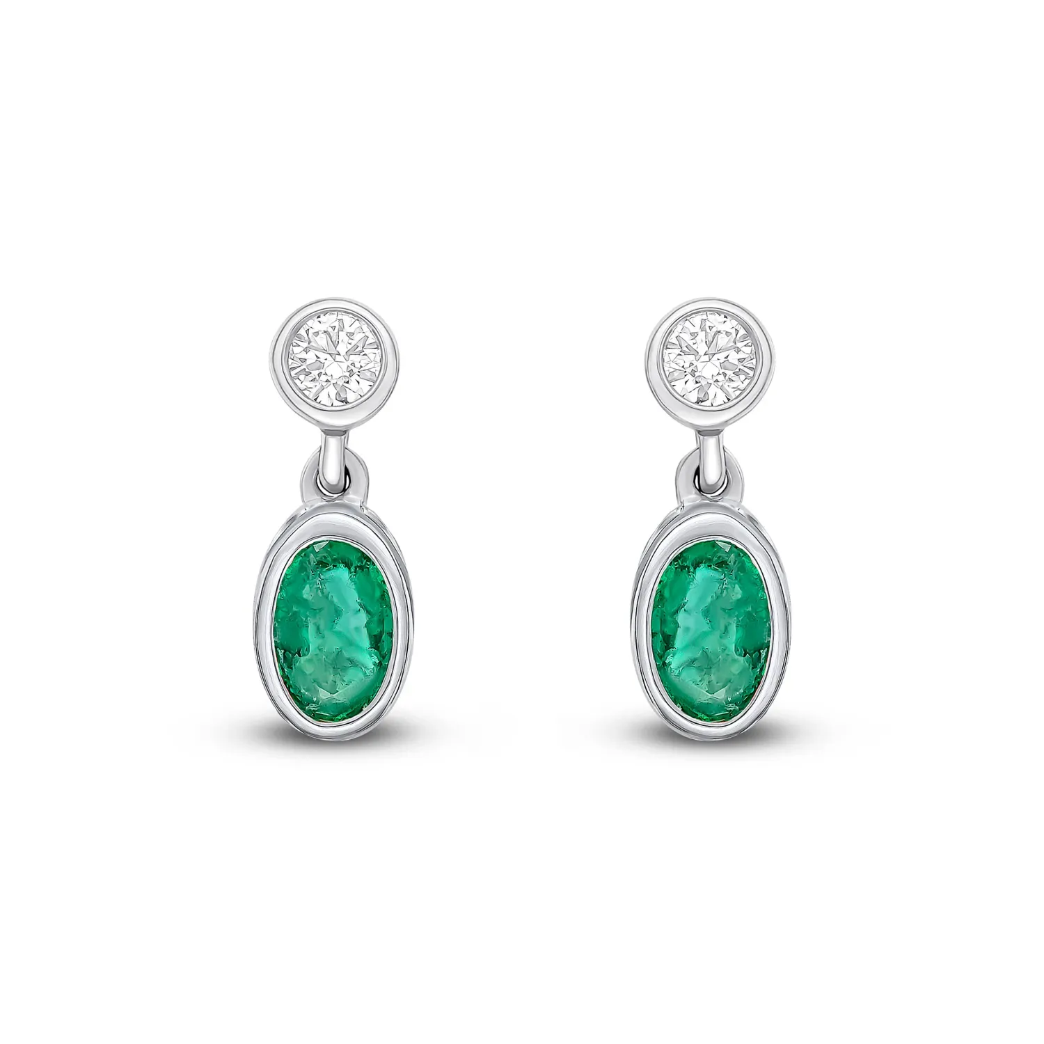 18ct White Gold 0.46ct Emerald &amp; 0.11ct Diamond Drop Earrings