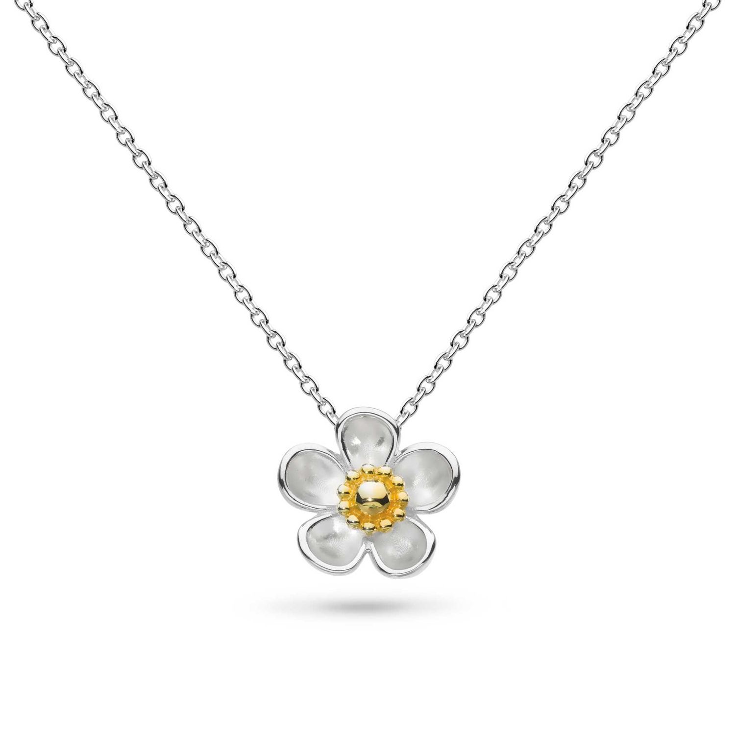Silver & Gold Plated Blossom Wood Rose Necklace Silver & Gold Plated Blossom Wood Rose Necklace