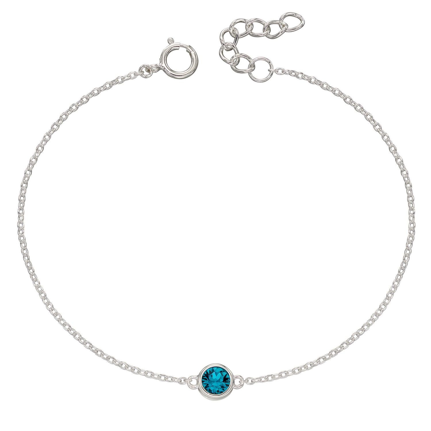 Silver Birthstone Crystal Bracelet, Stone: Blue Zircon