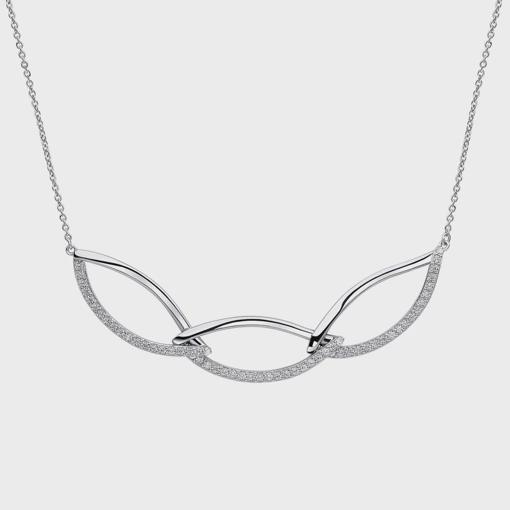 Silver Navette Linked Necklace with Cubic Zirconia