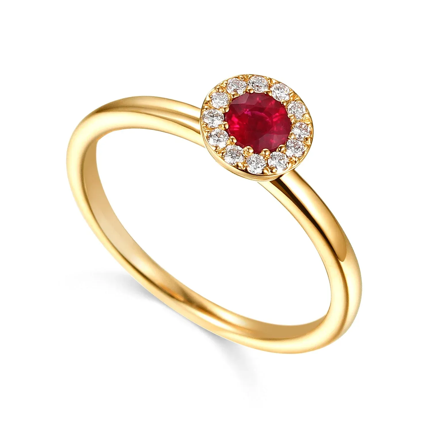 9ct Yellow Gold Ruby 40pt + Diamond 10pt Halo Ring 9ct Yellow Gold Ruby 40pt + Diamond 10pt Halo Ring, Metal: 9ct Yellow Gold, Stone: Ruby
