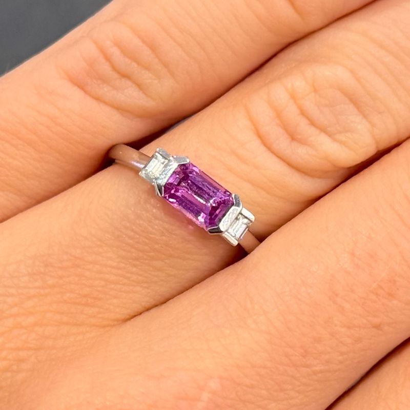 18ct White Gold 1.20ct Pink Sapphire & 0.10ct Diamond Ring