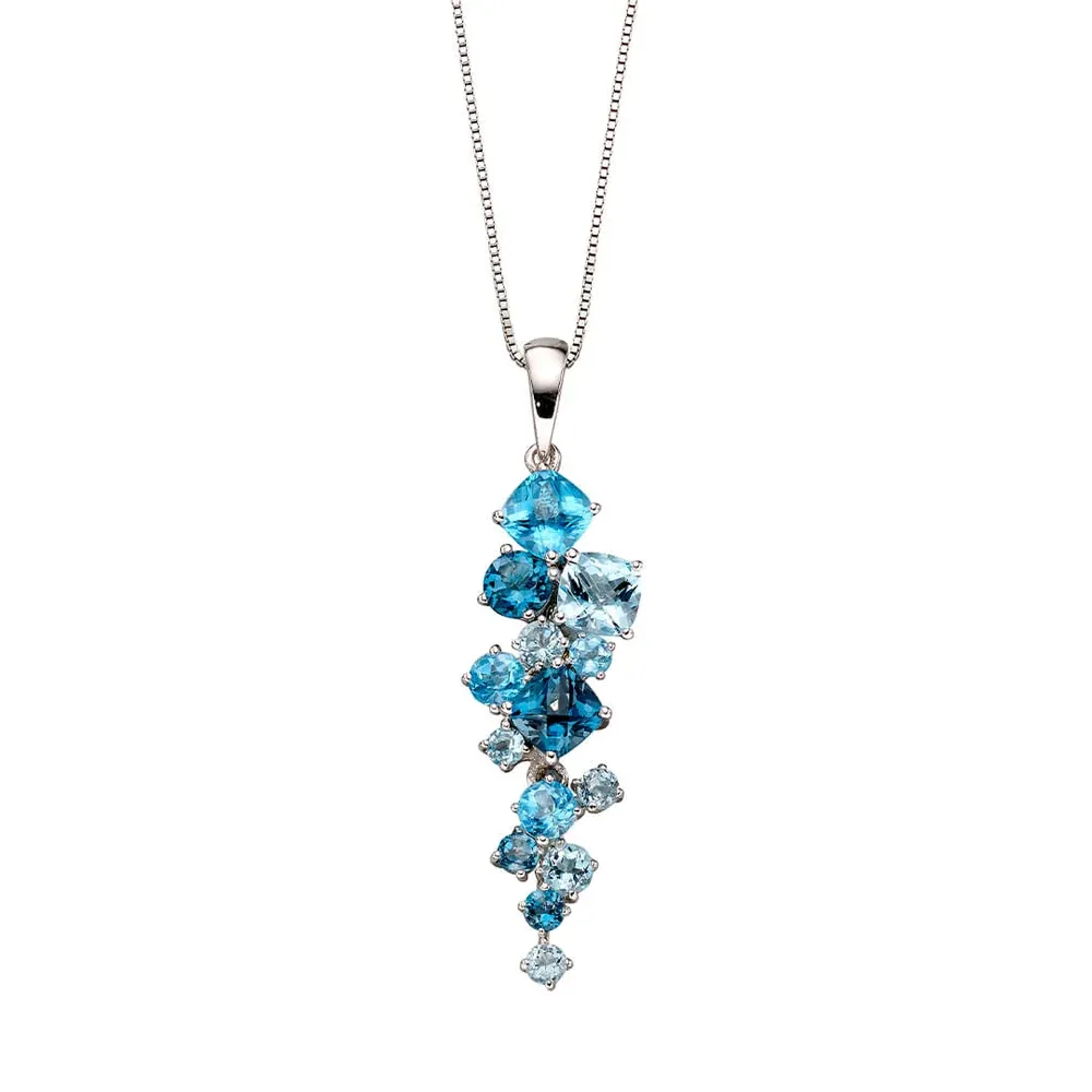 9ct White Gold Multi Sone Blue Topaz Pendant 9ct White Gold Multi Sone Blue Topaz Pendant