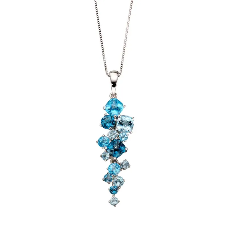 9ct White Gold Multi Sone Blue Topaz Pendant