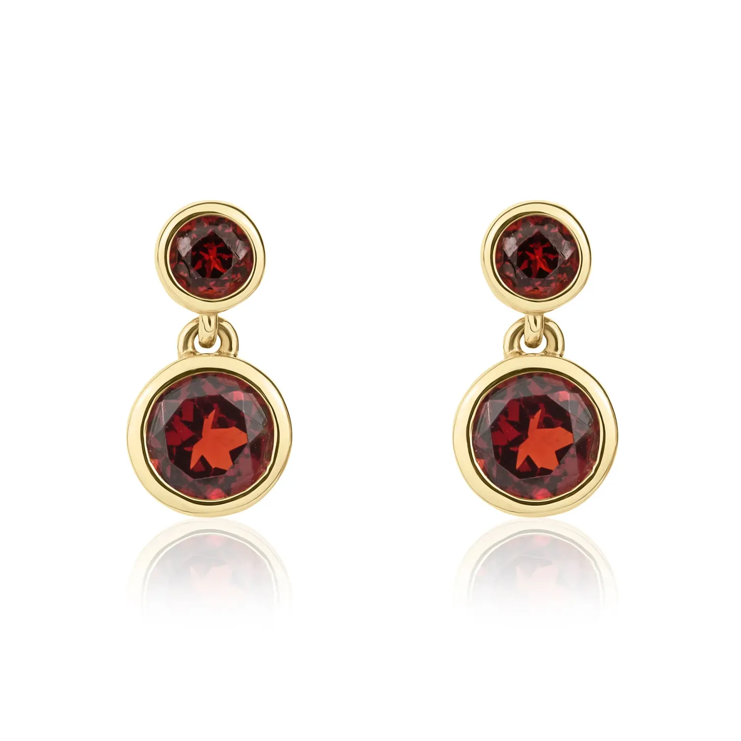 9ct Yellow Gold  Garnet Two- Stone Drop Earrings