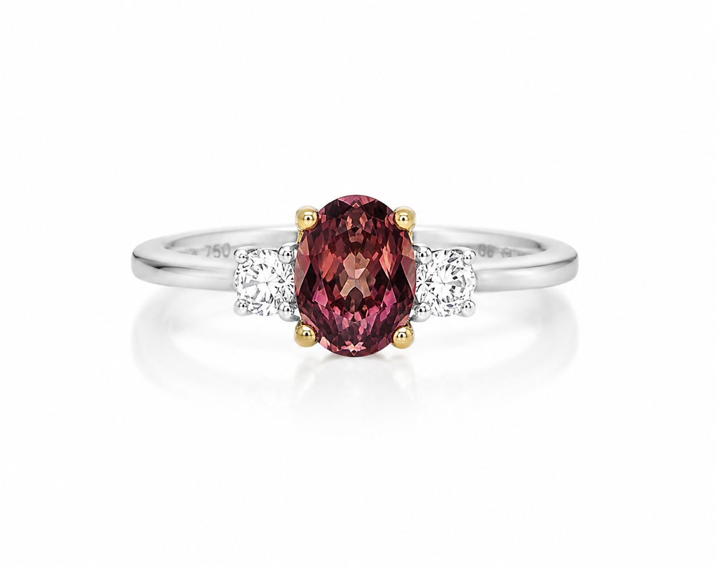 18ct White Gold Colour-Change Sapphire &amp; Diamond Three Stone Ring