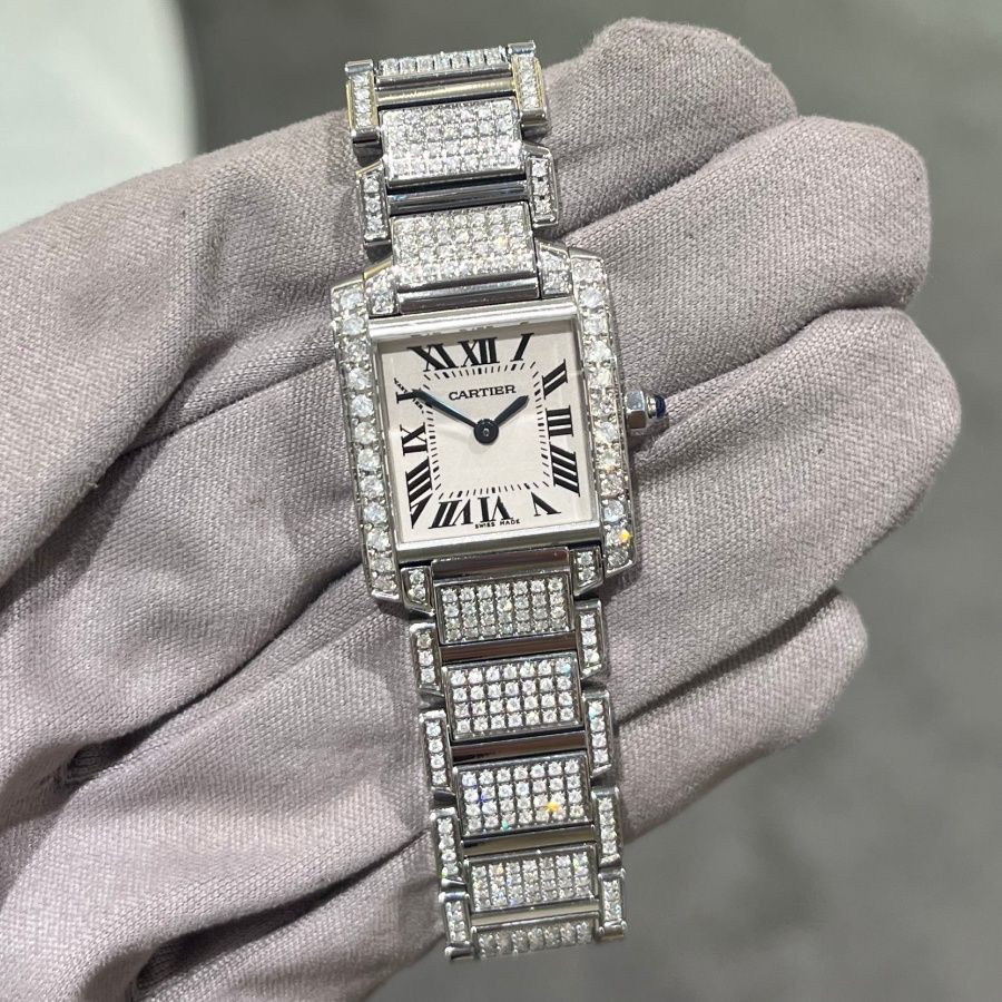 Pre-Owned Cartier Tank Française Custom Natural Diamond Encrusted Ladies Quartz Watch W51008Q3