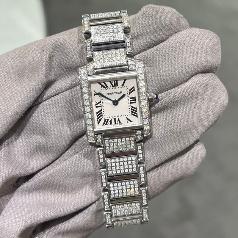 Pre-Owned Cartier Tank Française Custom Natural Diamond Encrusted Ladies Quartz Watch W51008Q3