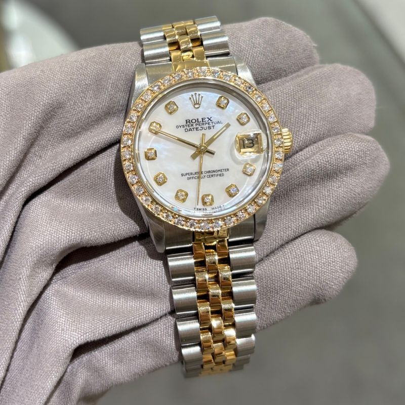 Pre-Owned Rolex Oyster Perpetual Custom Diamond Set Steel &amp; Gold Datejust 68273