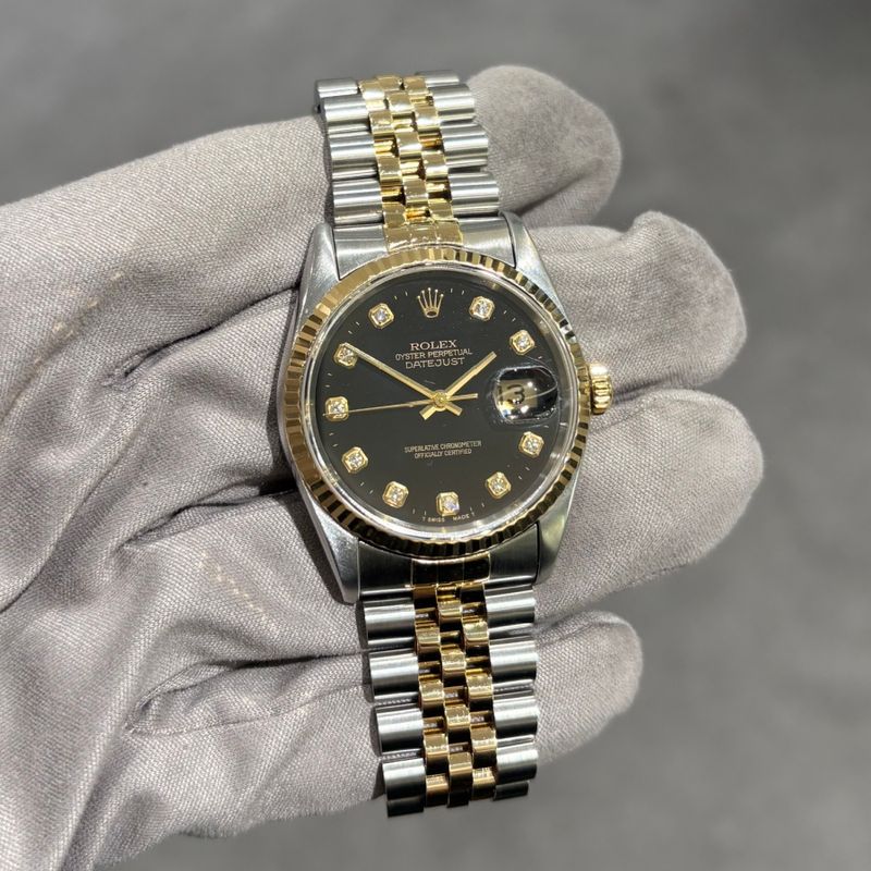 Pre-Owned Rolex 36mm Original Black Diamond Dial Datejust 16233
