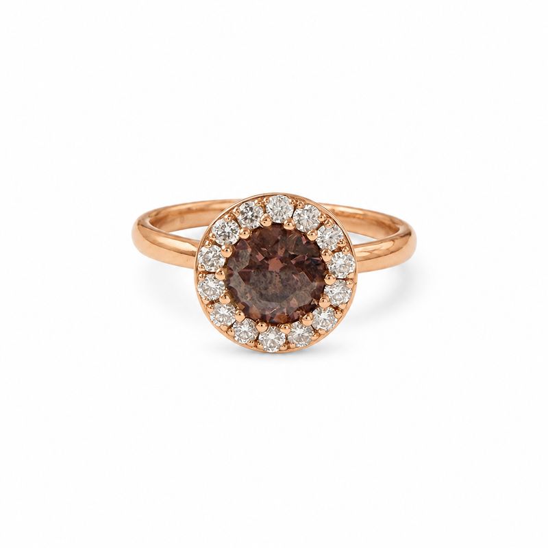 9ct Rose Gold Brown Zircon 1.47ct &amp; Diamonds 0.23ct Ring