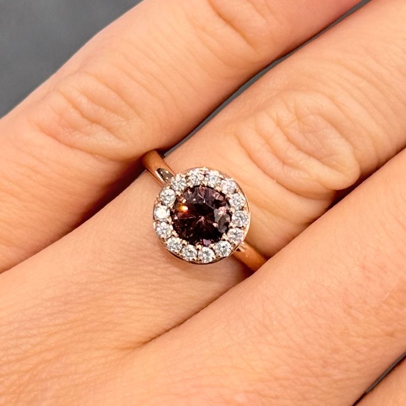 9ct Rose Gold Brown Zircon 1.47ct &amp; Diamonds 0.23ct Ring