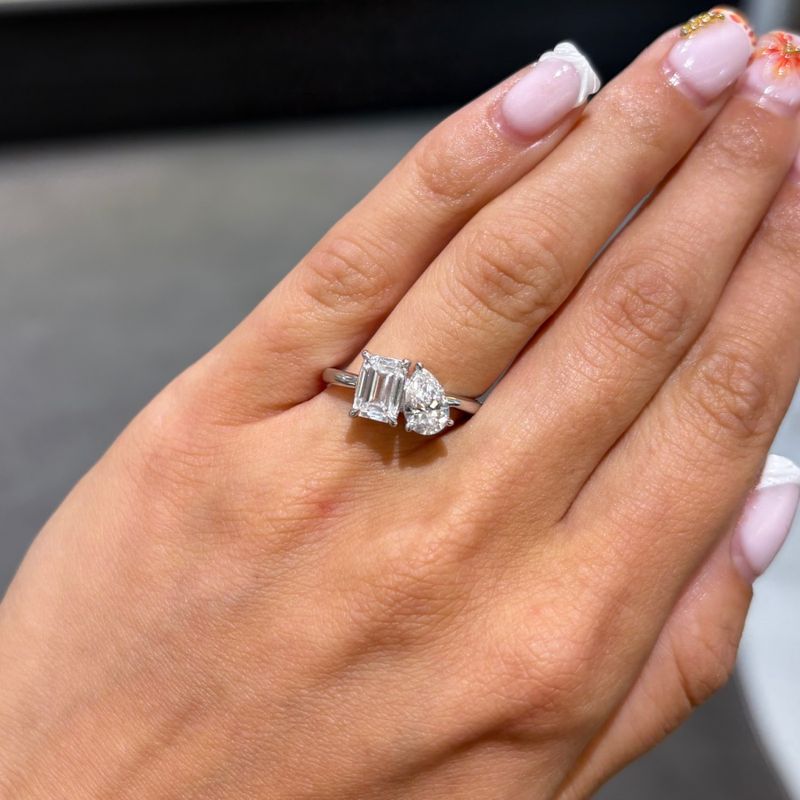 Platinum 'Toi Et Moi' Pear &amp; Emerald-Cut Lab-Grown Diamond Ring 2.10ct