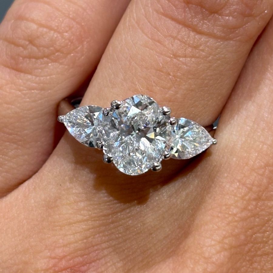 18ct White Gold 2.58ct Oval Lab-Grown Diamond Three Stone Trilogy Ring