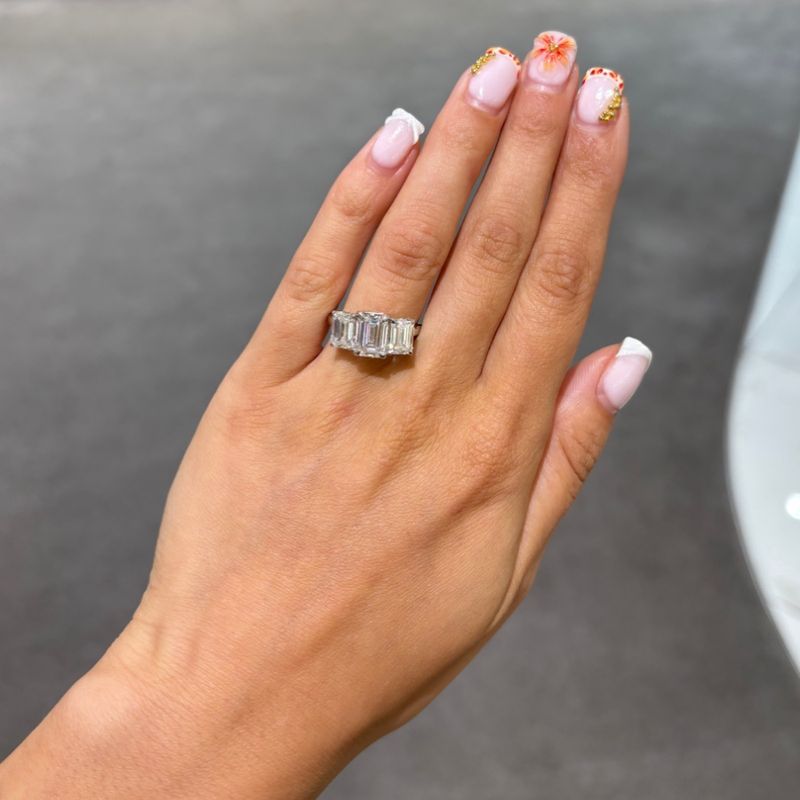 Platinum Lab-Grown Diamond Three Stone Emerald Cut Ring 4.00ct
