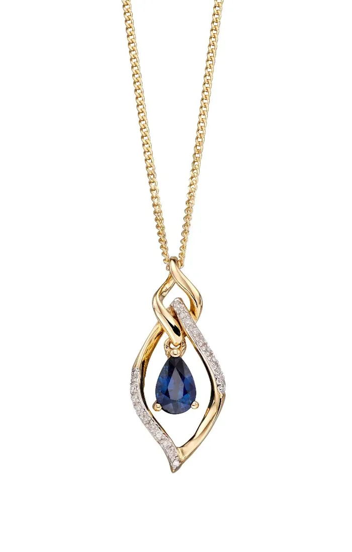 9ct Yellow Gold Sapphire Double Drop Open Marquise Pendant