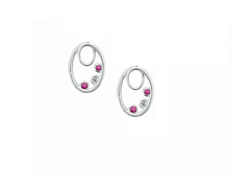 Silver Ruby & CZ Oval Drop Stud Earrings Silver Ruby & CZ Oval Drop Stud Earrings