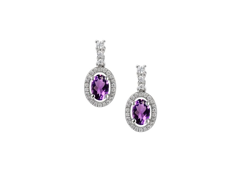 Silver Oval Amethyst and CZ Cluster Drop Earrings Silver Oval Amethyst and CZ Cluster Drop Earrings
