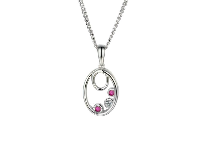 Silver Ruby & CZ Oval Shape Pendant Necklace Silver Ruby & CZ Oval Shape Pendant Necklace