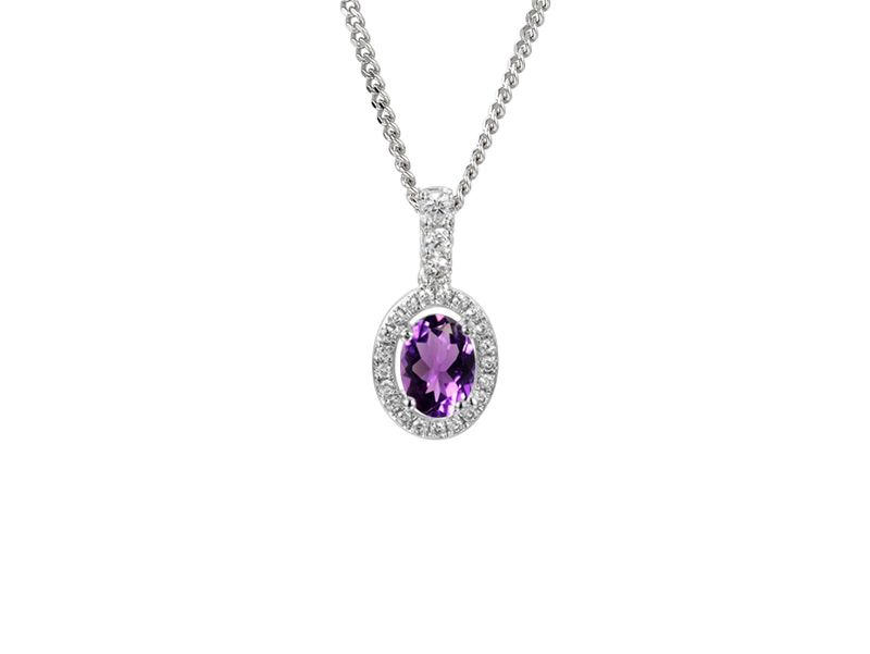 Silver Oval Amethyst & CZ Pendant Necklace Silver Oval Amethyst & CZ Pendant Necklace