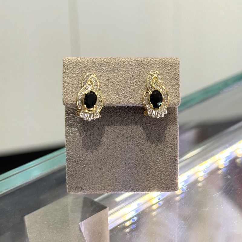 Pre-Owned 9ct Yellow Gold 1.20ct Sapphire & 0.20ct Diamond Earrings Pre-Owned 9ct Yellow Gold 1.20ct Sapphire & 0.20ct Diamond Earrings