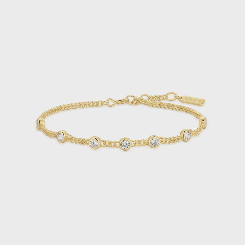 Gold Multi Station Round Stone Chain Bracelet, Colour: Gold Plated
