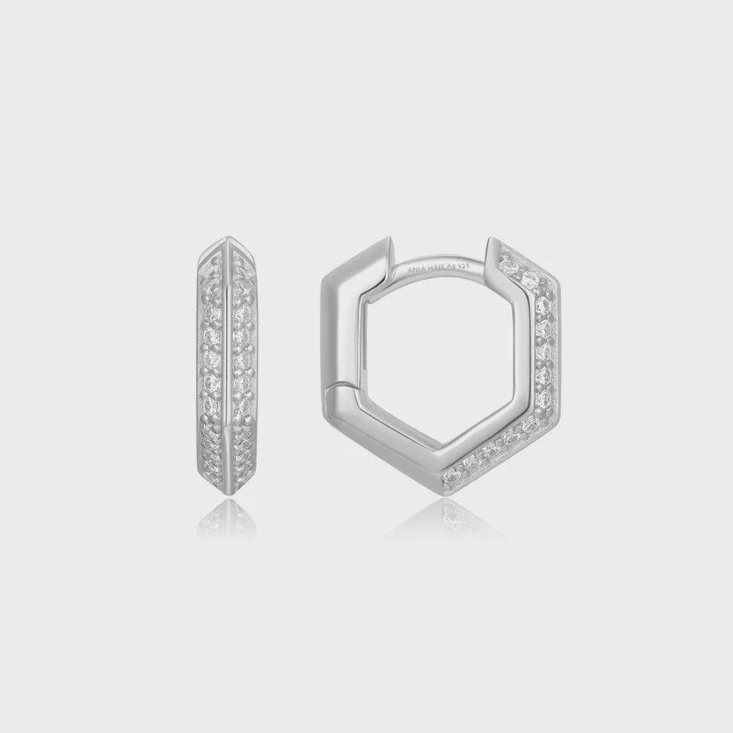 Sparkling Shield Huggie Hoop Earrings Sparkling Shield Huggie Hoop Earrings, Metal: Sterling Silver