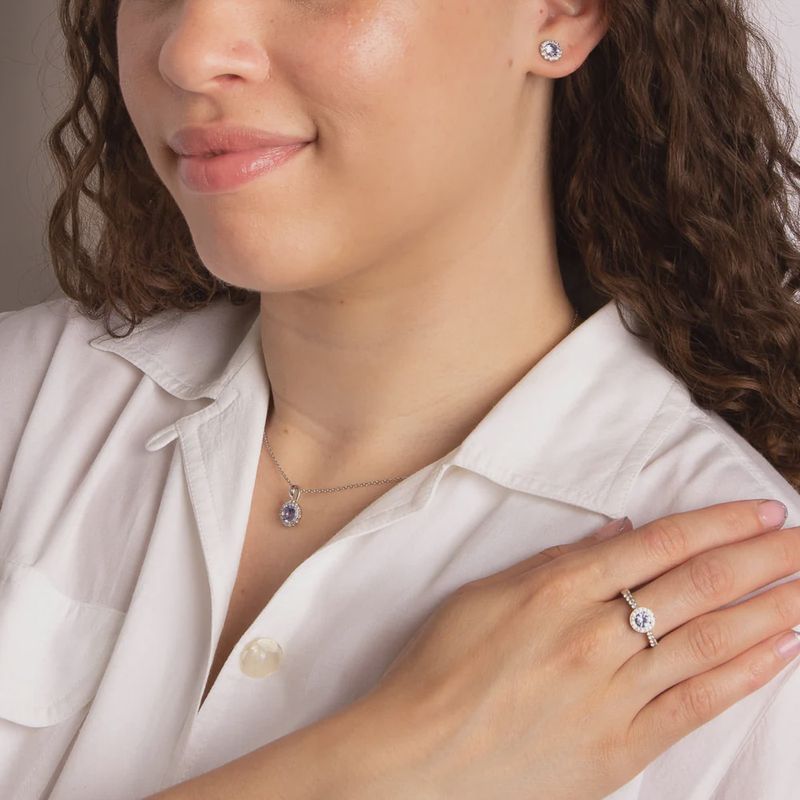 Silver Sky Blue Round CZ Cluster Pendant