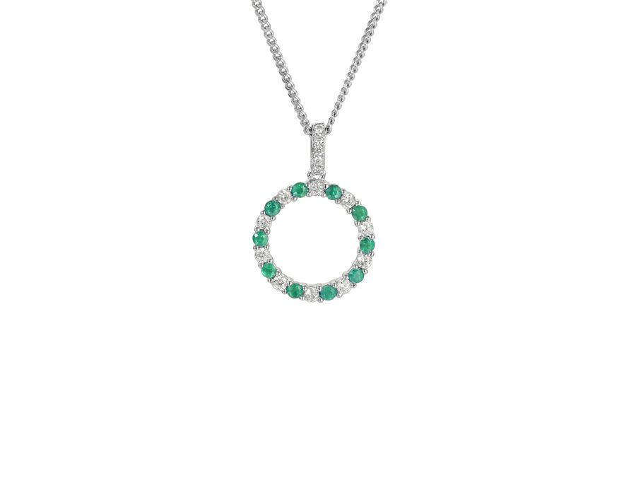 Sterling Silver Emerald &amp; Cubic Zirconia Open Circle Necklace